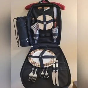 Backpack Picnic Insulated Wine carrier NWOT Hiking Wine Picnic Backpack for Two Black #82-408 | IWA Wine main image 4